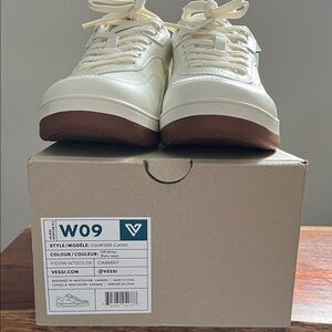 Vessi Cream Sneakers with Brown Soles